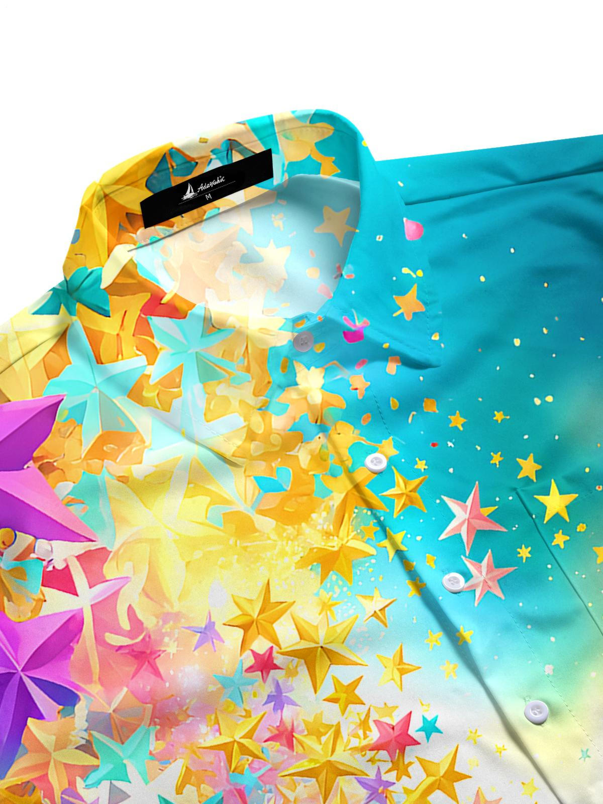 Tie Dye Star Men's Pocket Long Sleeve Shirts