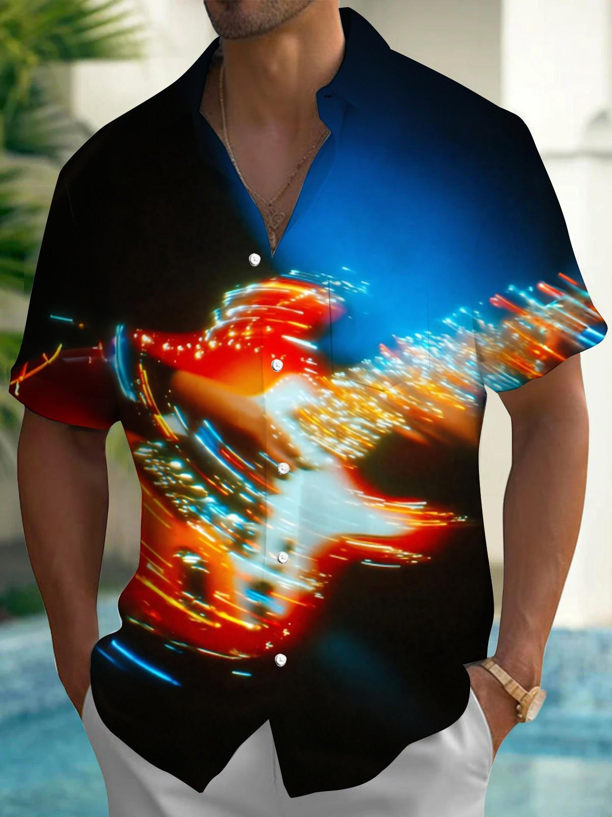 Guitar Art Print Men's Pocket Short Sleeve Shirts