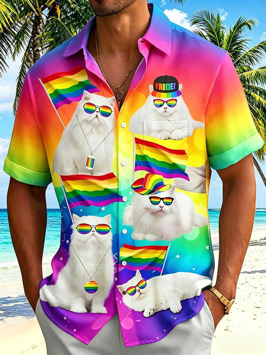 men's cat print shirt front view