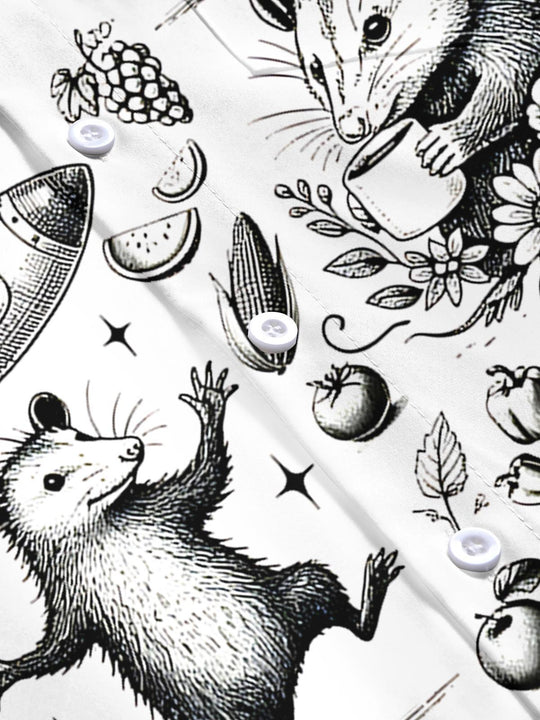Vintage Raccoon Mouse Men's Pocket Short Sleeve Shirts