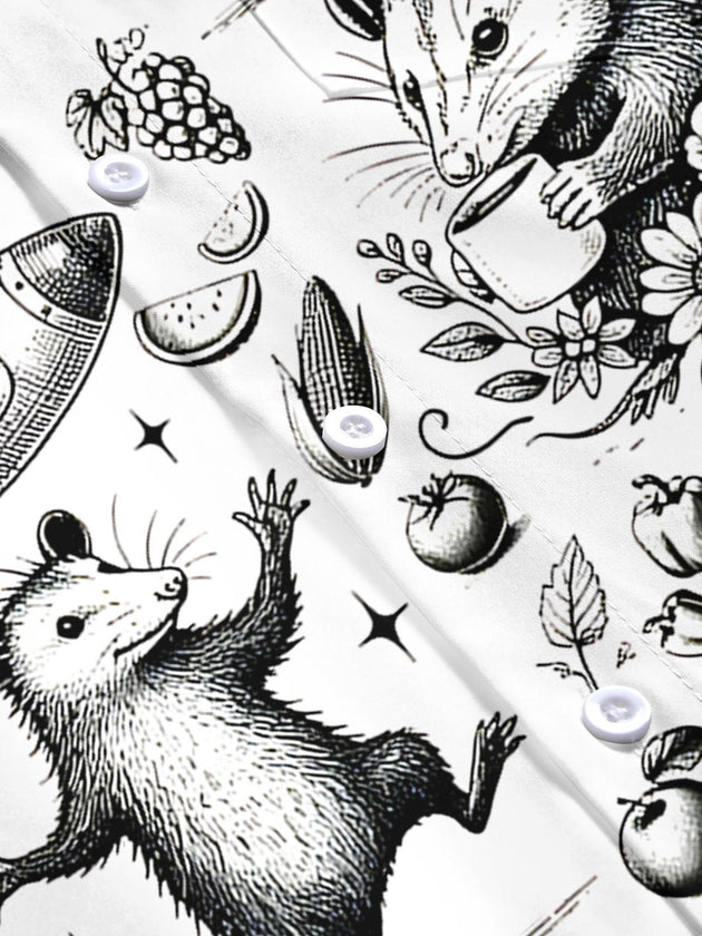Vintage Raccoon Mouse Men's Pocket Short Sleeve Shirts