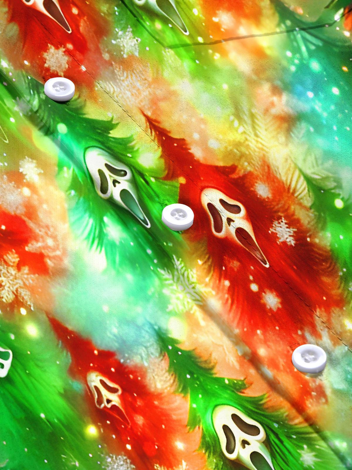 Funny Tie Dye Screaming Christmas Tree Snowflakes Xmas Men's Pocket Long Sleeve Shirts