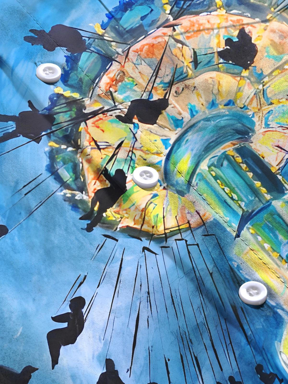 Fun Art Rotating Flying Chair Men's Pocket Long Sleeve Shirts