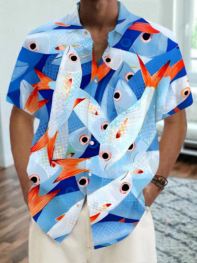 men's Hawaiian shirt front view tropical beach vacation