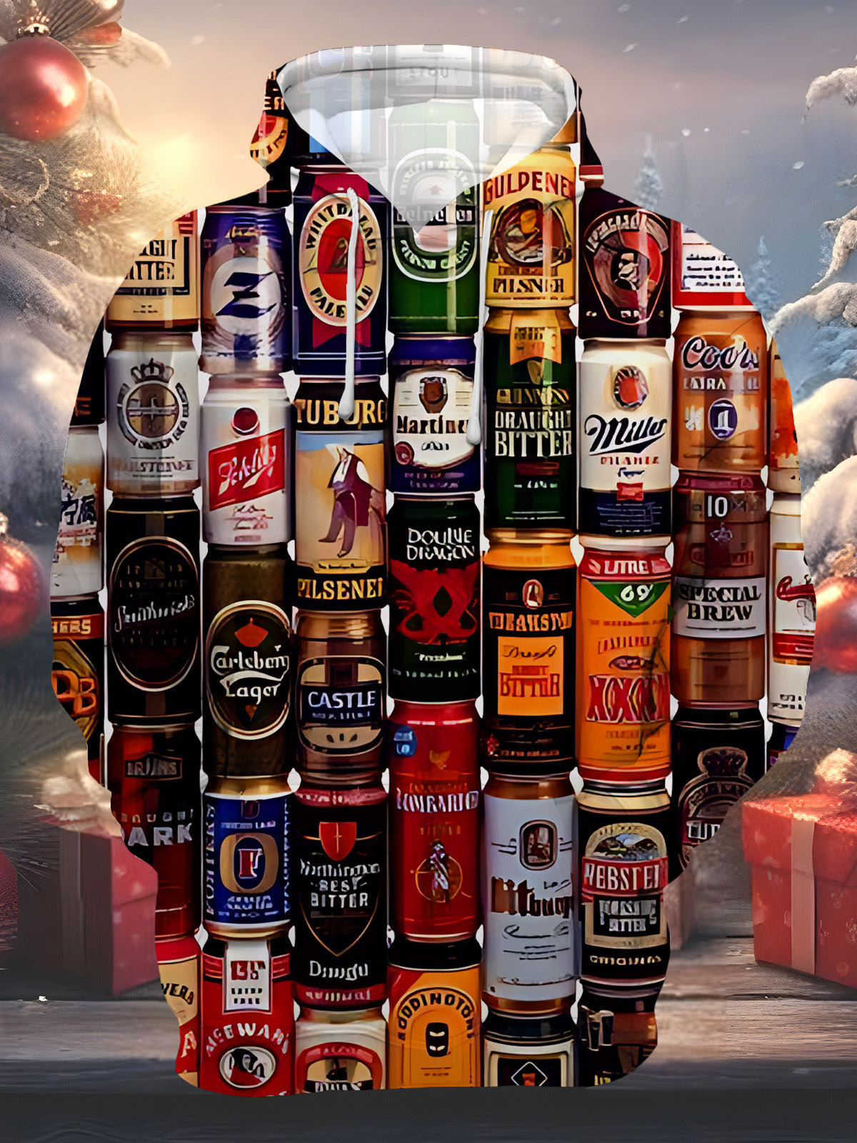 Beer Print Men's Long Sleeve Pocket Hoodies