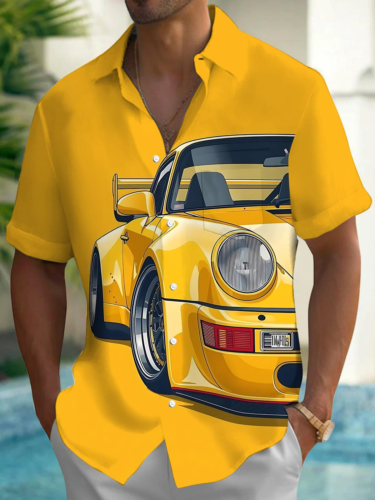 Car Print Men's Pocket Short Sleeve Shirts