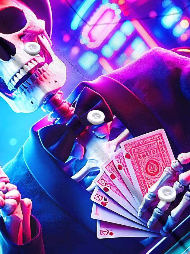Neon Casino Skeleton Skull Poker Men's Pocket Short Sleeve Shirts