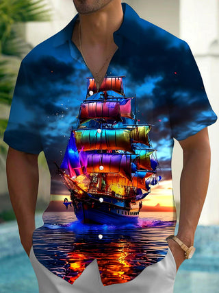Men's boat pocket short sleeve shirt front view