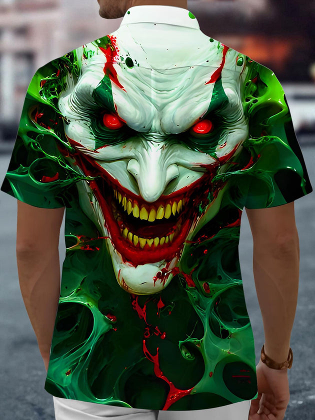 Men's black Joker print short sleeve shirt back view