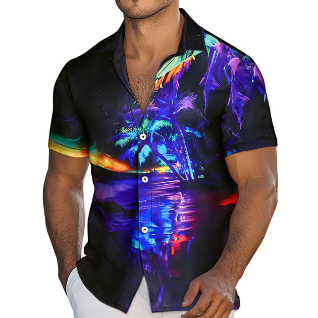 Adaychic Men Beach Shirts Tree Hawaiian Button Up Summer Casual Shirts Loose Fit Vacation Clothes for Beach Vacation Dating calm