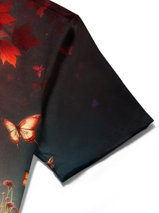 men's butterfly print shirt close-up short sleeve