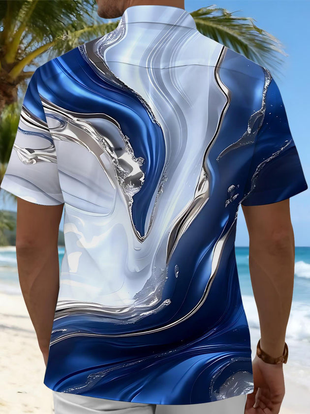 Men's abstract print short sleeve shirt back view
