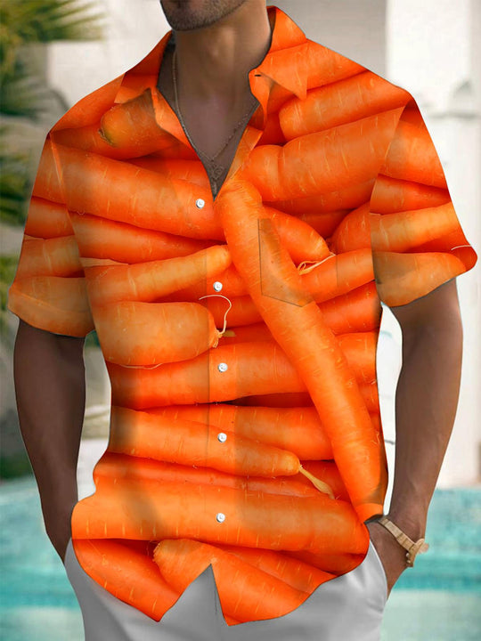 Men's carrot print pocket short sleeve shirt front view