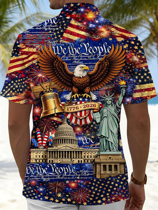 Men's short sleeve eagle print shirt back view