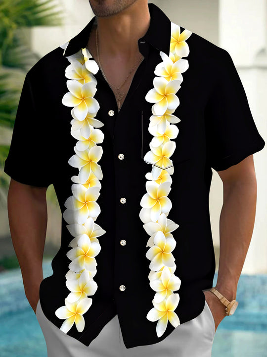 Men's Hawaiian floral short sleeve shirt front view for tropical beach vacation