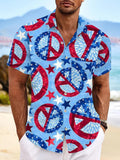 American Flag Peace Sign Print Short Sleeve Men's Shirts With Pocket