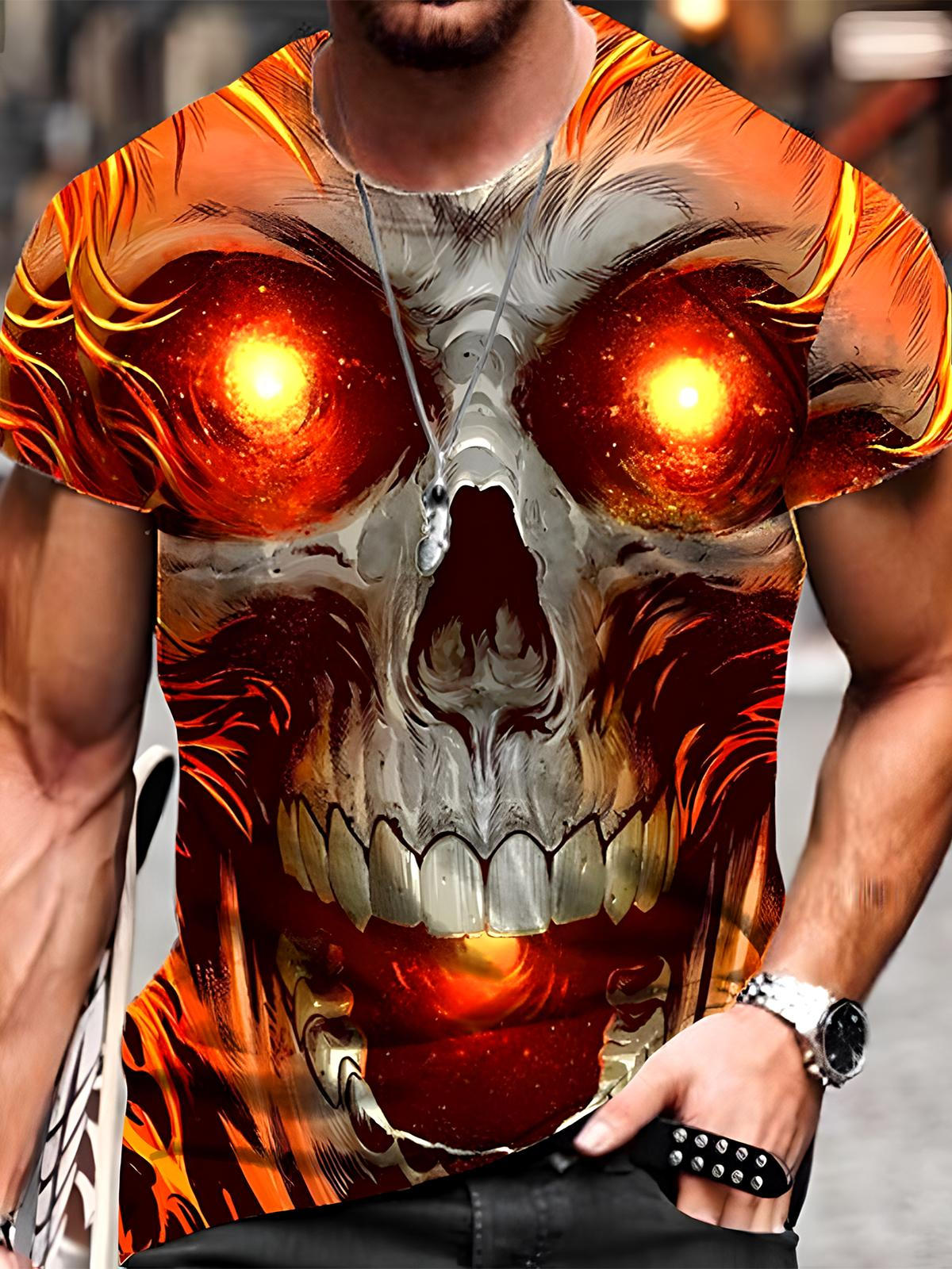 Skull Round Neck Short Sleeve Men's T-shirt