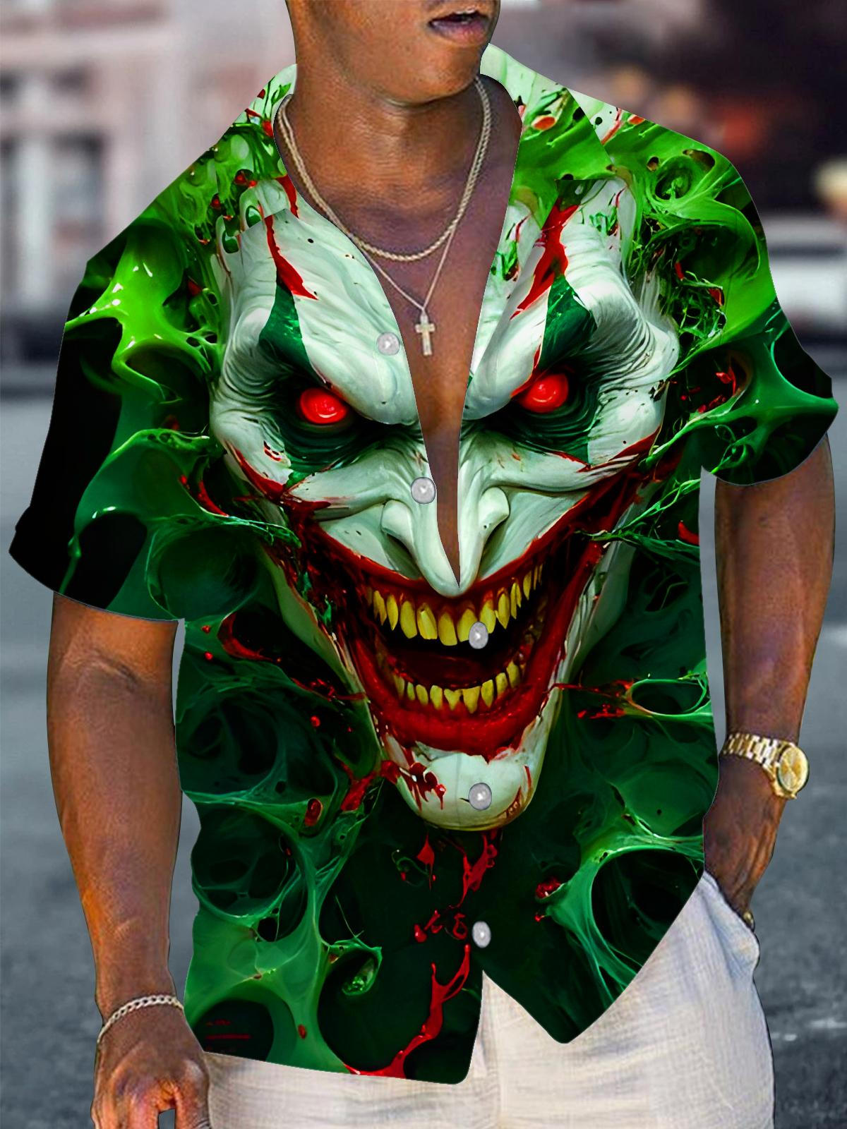 Funny Joker Halloween Men's Pocket Short Sleeve Shirts