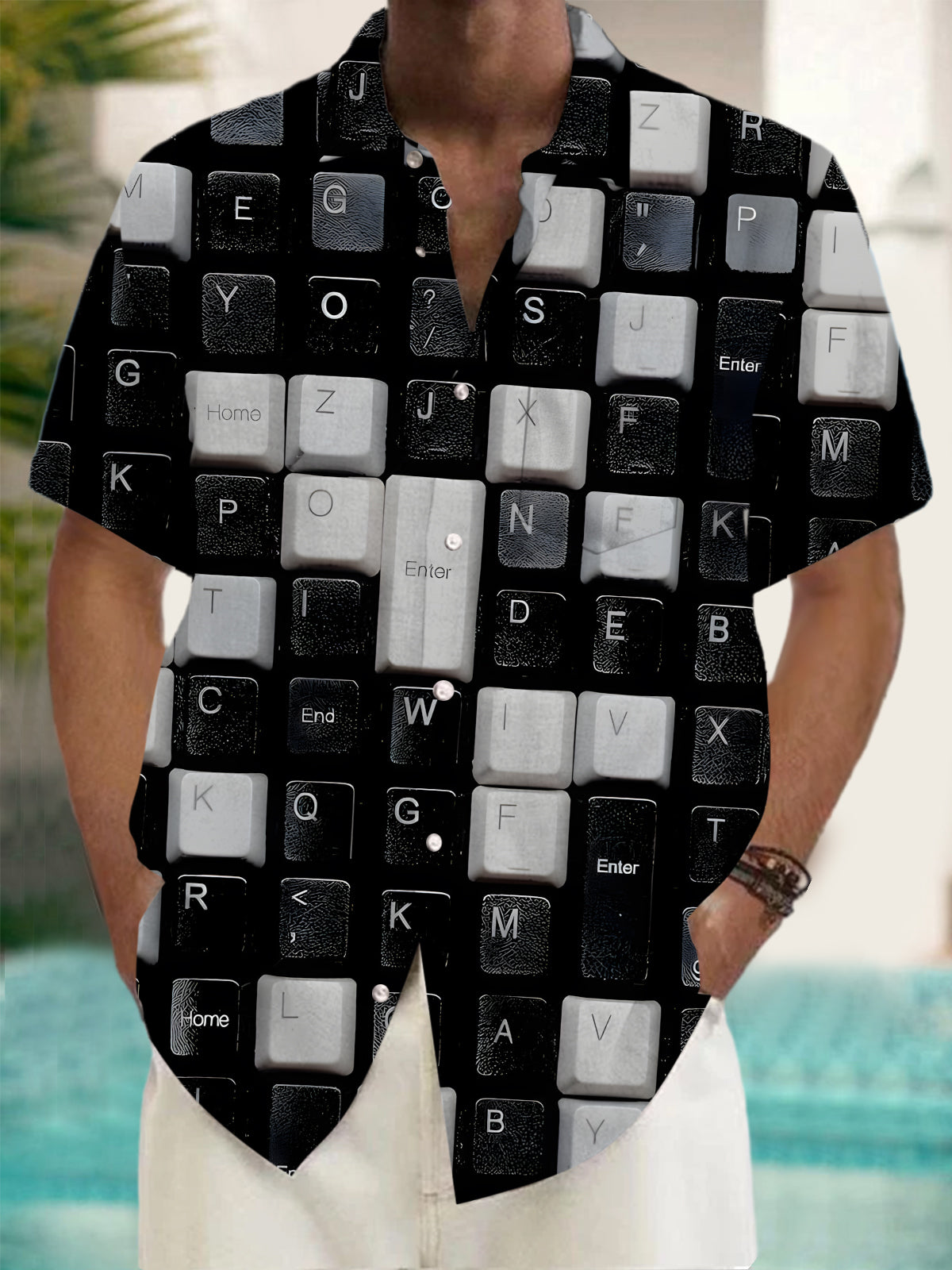 Computer Keyboard Print Men's Pocket Short Sleeve Shirts