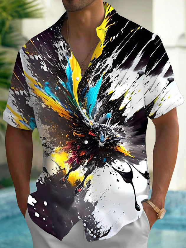 Men's abstract print short sleeve shirt front view