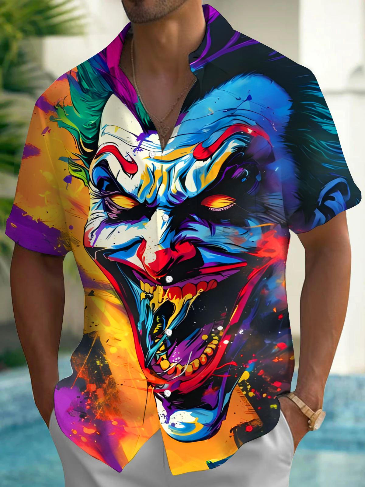 Funny Joker Face Men's Pocket Short Sleeve Shirts