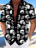 Leaf Skull Print Men's Pocket Short Sleeve Shirts