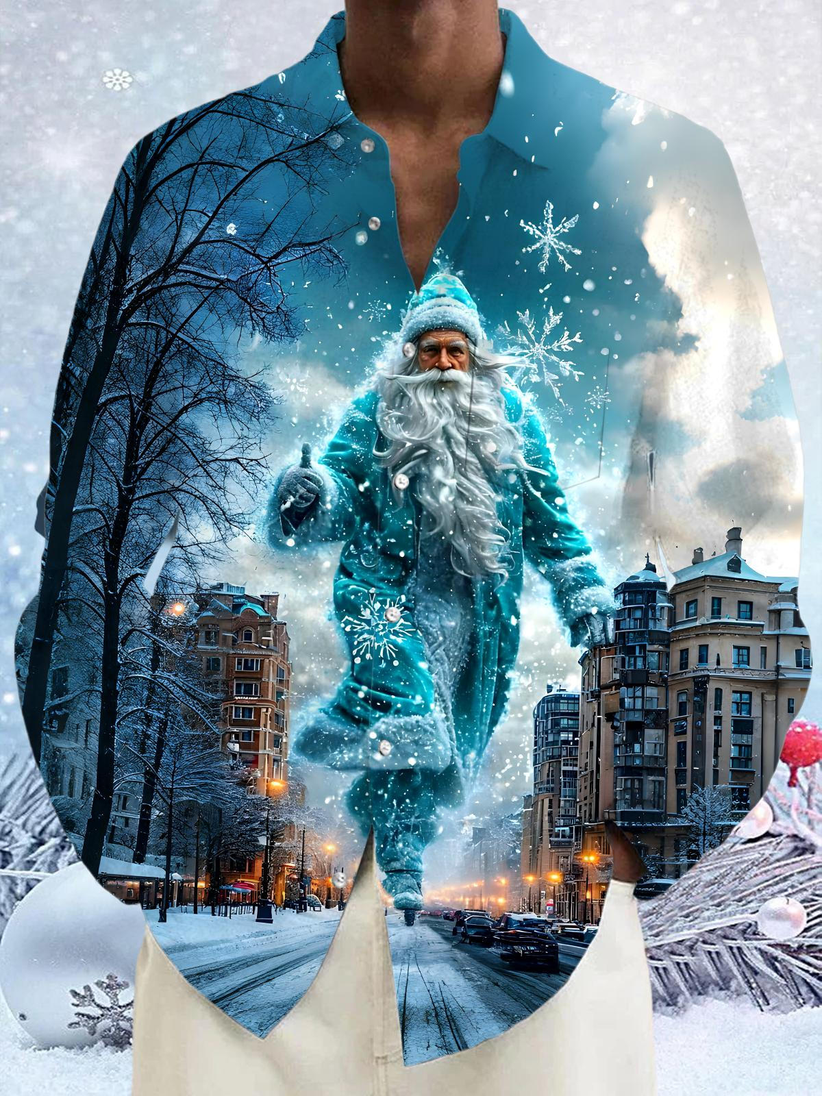 Santa Claus Men's Pocket Long Sleeve Shirts