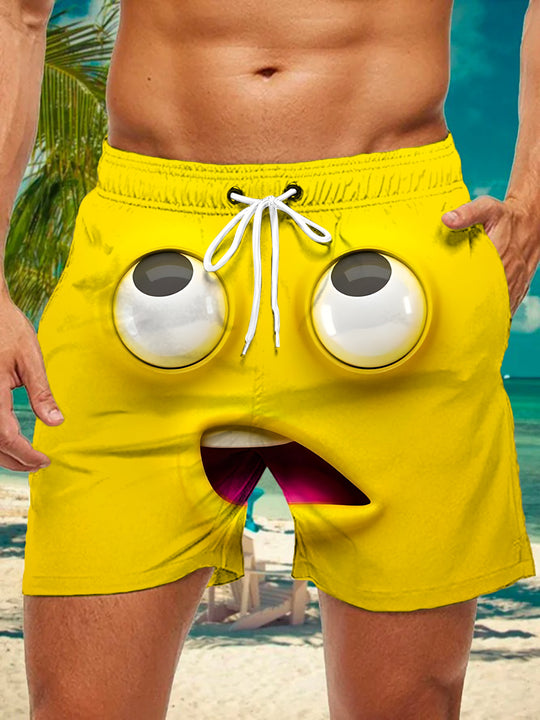 Men's casual shorts with fun print pattern front view