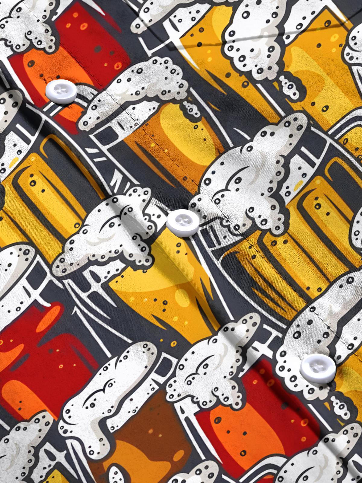 Beer Print Men's Pocket Short Sleeve Shirts