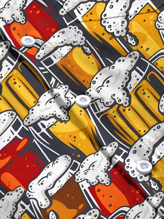 men's beer print short sleeve flat lay shirt
