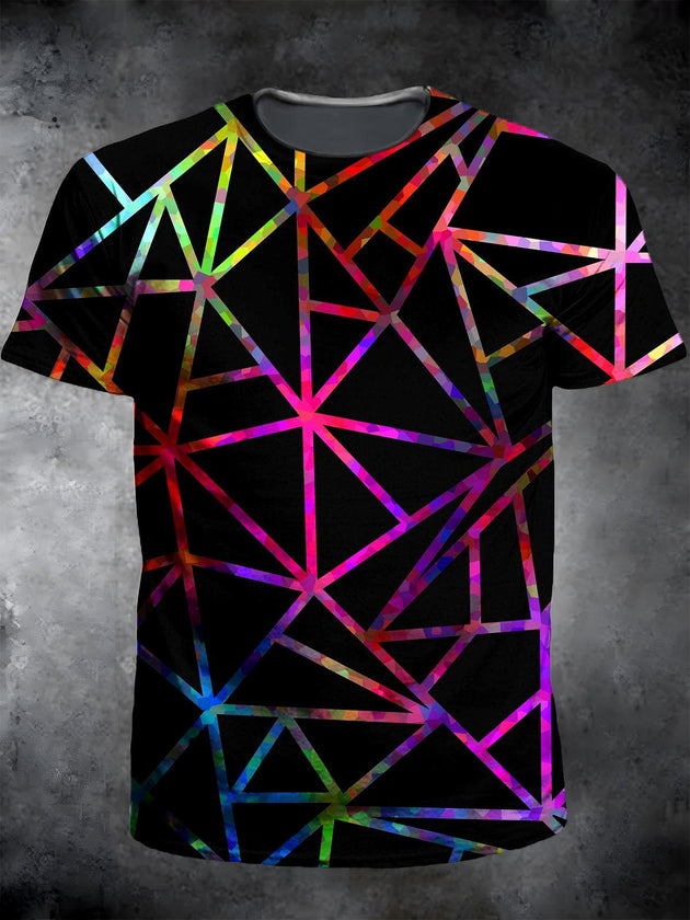 Men's short sleeve graphic t-shirt with geometric pattern front view