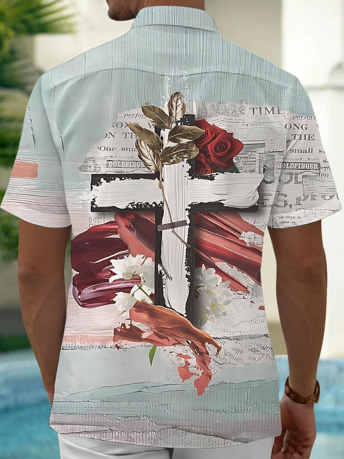 Cross Print Men's Pocket Short Sleeve Shirts