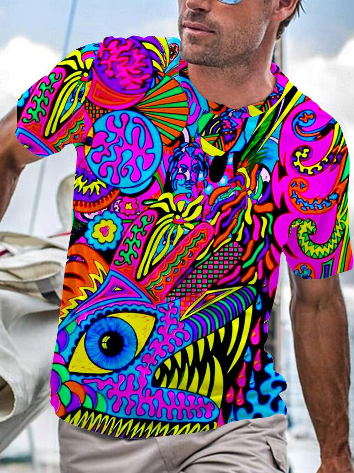 Abstract Art Print Round Neck Short Sleeve Men's T-shirt