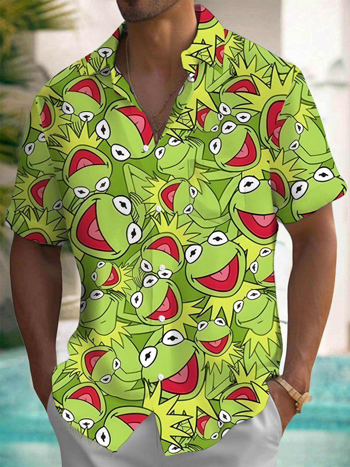 Frog Print Men's Pocket Short Sleeve Shirts