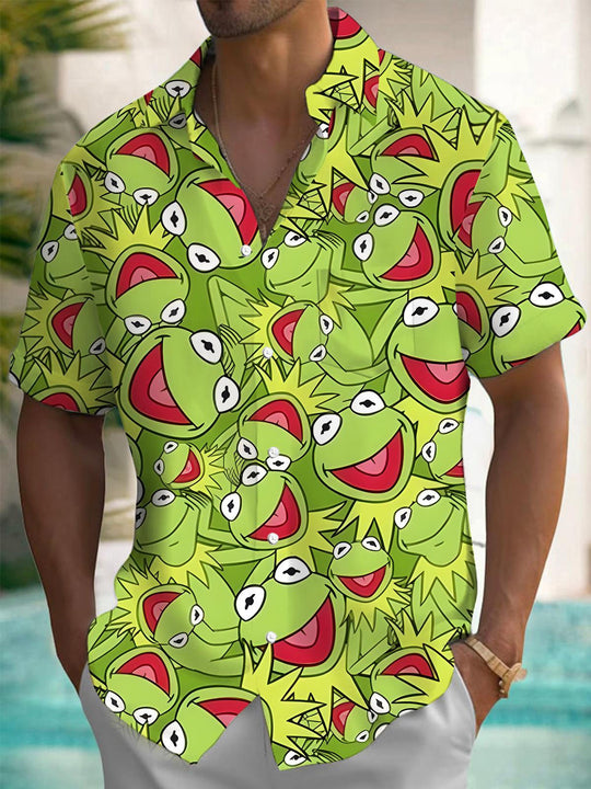 Men's frog print short sleeve shirt front view