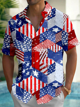 men's American flag print shirt front view Independence Day