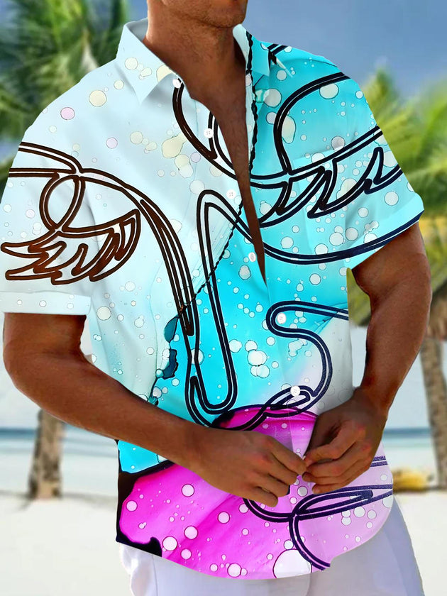 Men's abstract print pocket short sleeve shirt front view