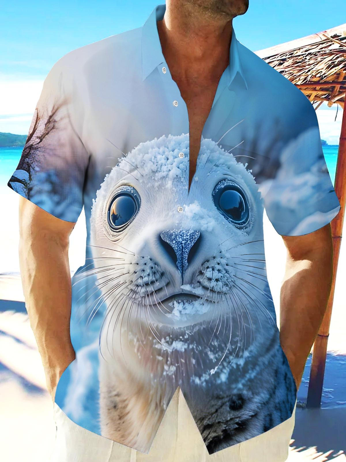 Funny Snow Seals Men's Pocket Short Sleeve Shirts