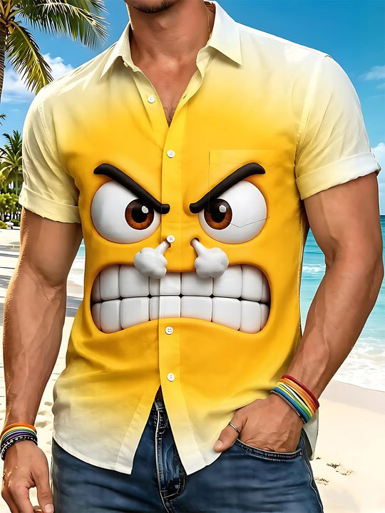 Fun Angry Expression Men's Pocket Short Sleeve Shirts