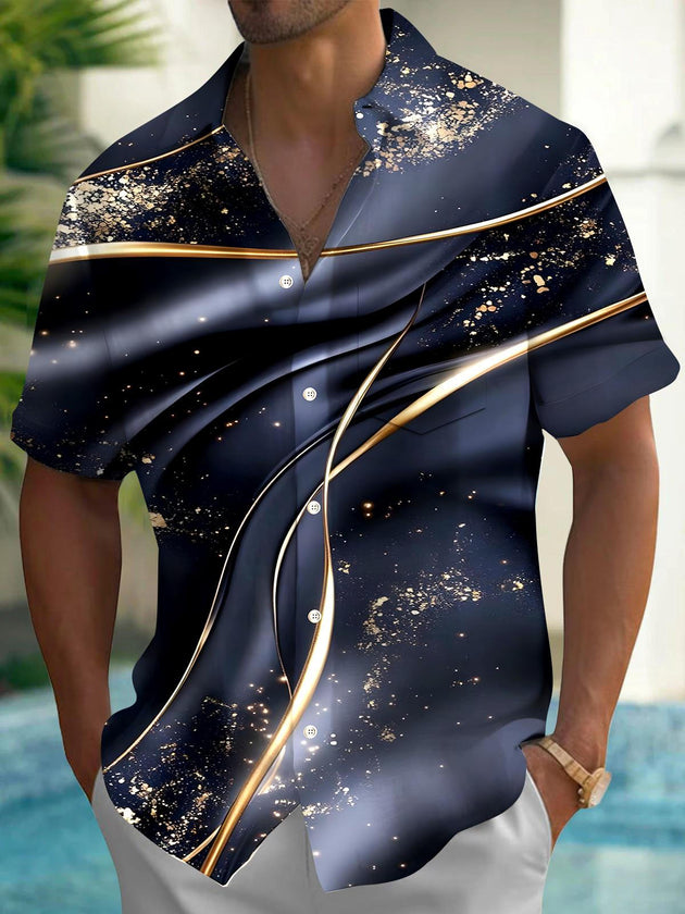 Men Abstract Print Short Sleeve Shirt Front View