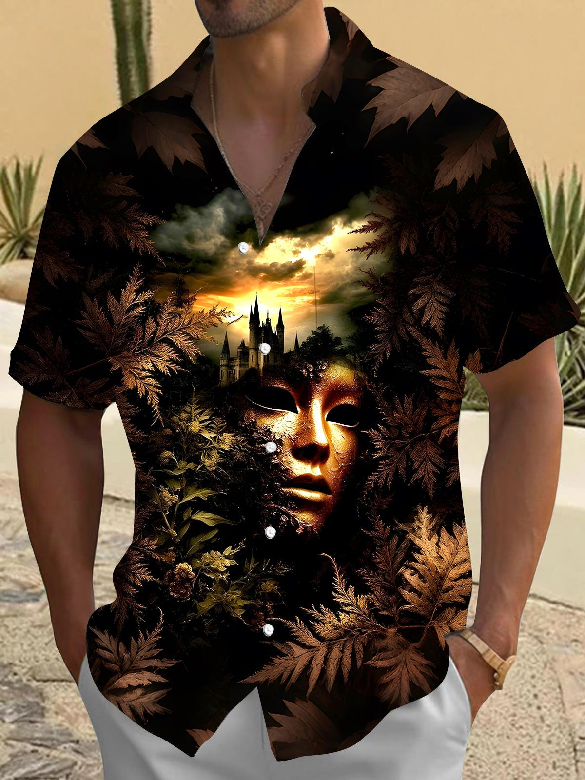 Retro Face Men's Pocket Short Sleeve Shirts