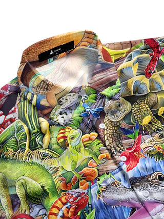 Men's tropical leopard print half sleeve shirt side view