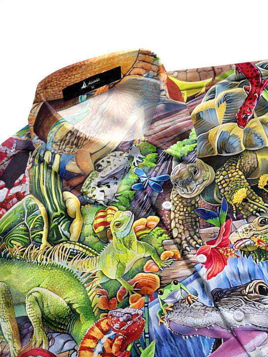Men's tropical leopard print half sleeve shirt side view