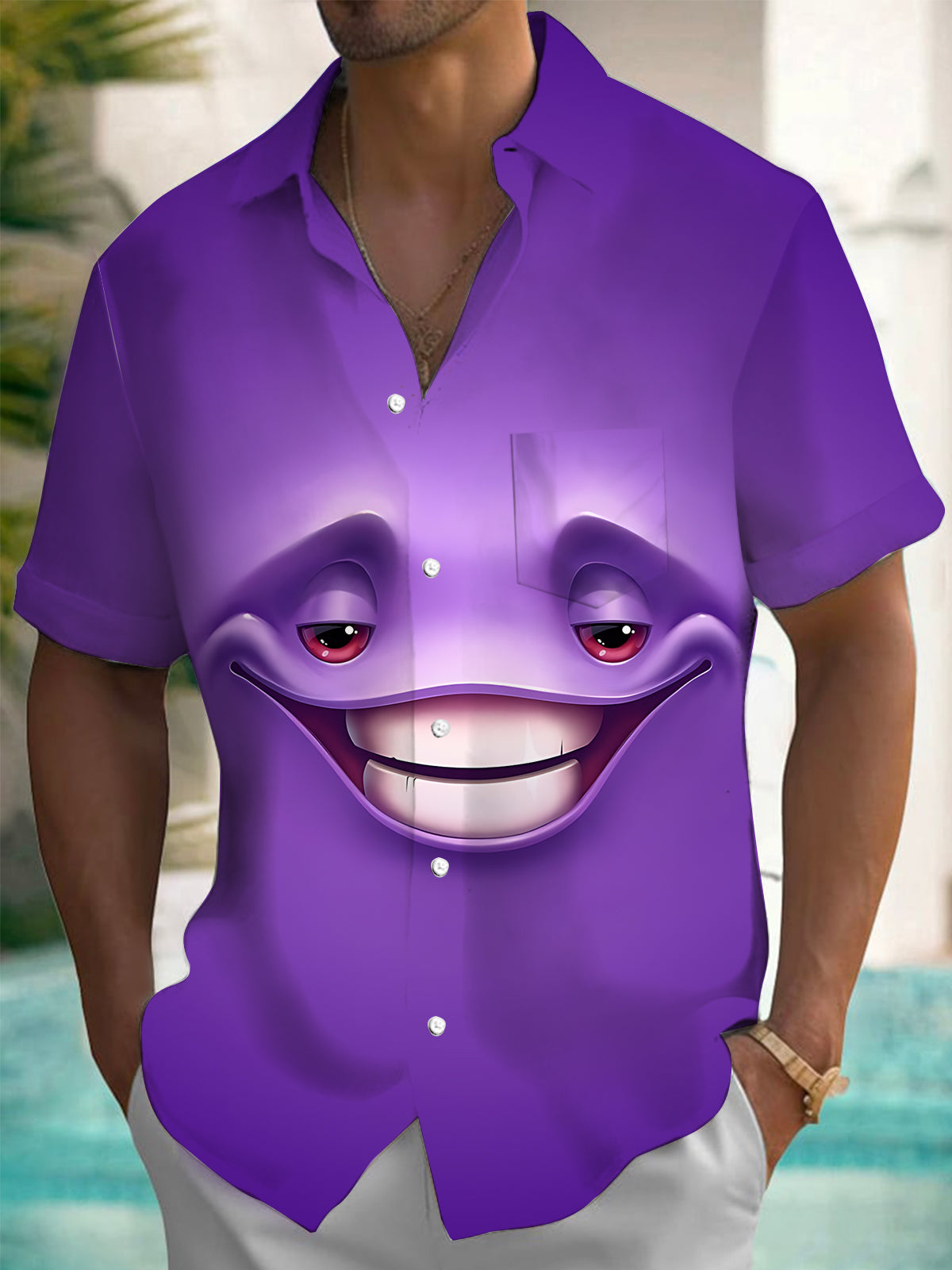 Funny Print Men's Pocket Short Sleeve Shirts