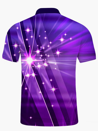 Men's short sleeve polo shirt back view with geometric pattern