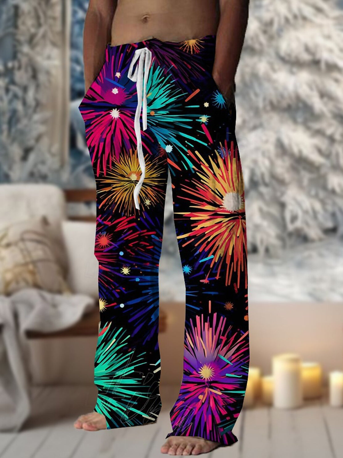 Fireworks Men's Casual Elastic Waist Pants