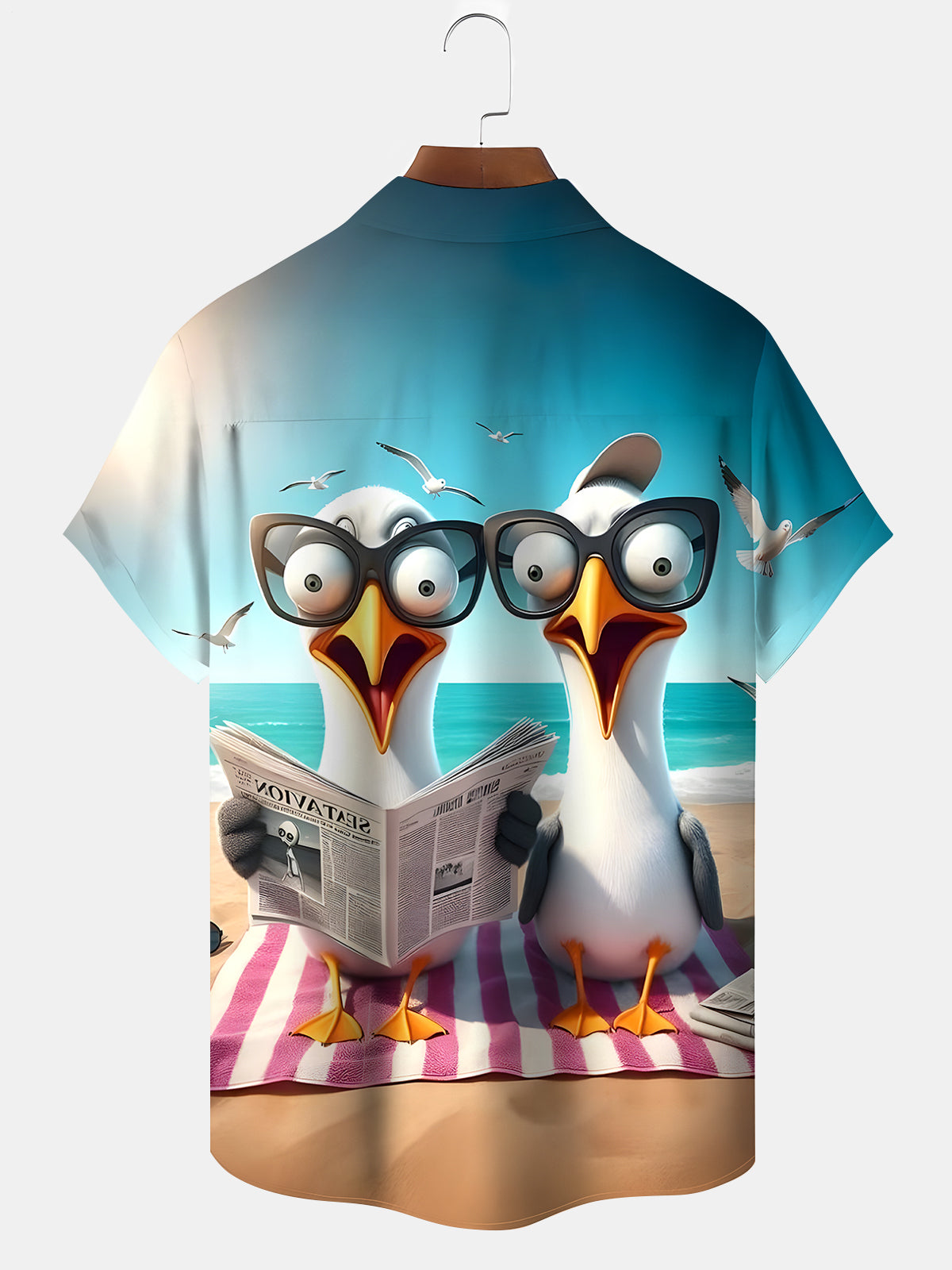 Funny Seagull Read Newspapers Men's Pocket Short Sleeve Shirts