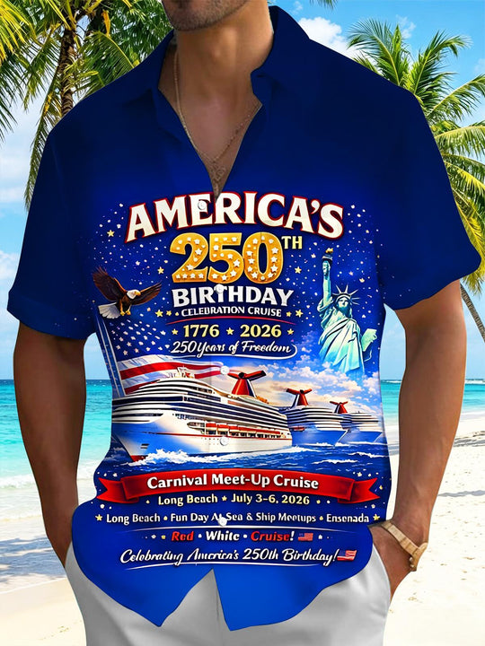 America's 250th Birthday Cruise Celebration Men's Pocket Short Sleeve Shirts