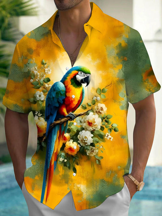 men's parrot print shirt front view