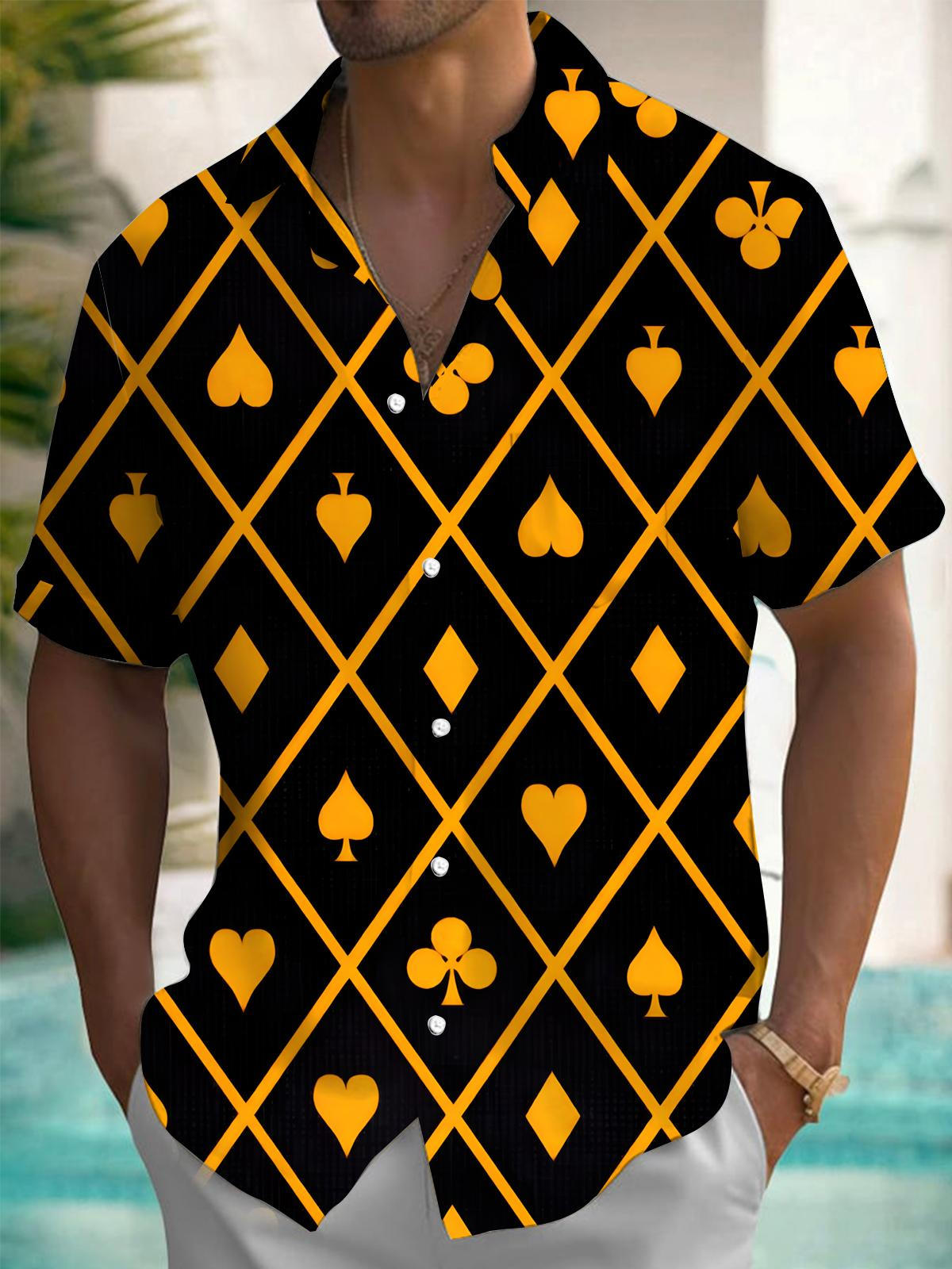 Poker Print Men's Pocket Short Sleeve Shirts